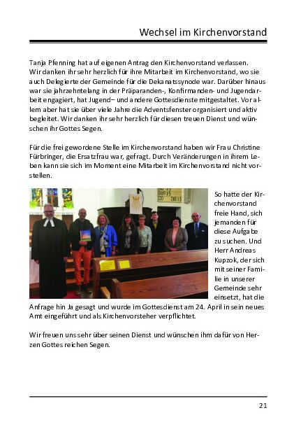 Wechsel im Kirchenvorstand