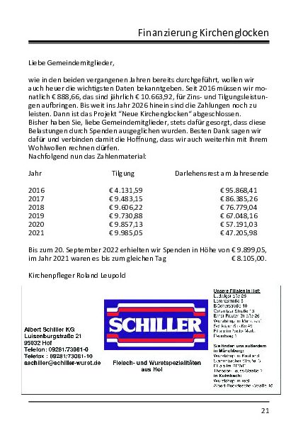 Finanzierung Kirchenglocken